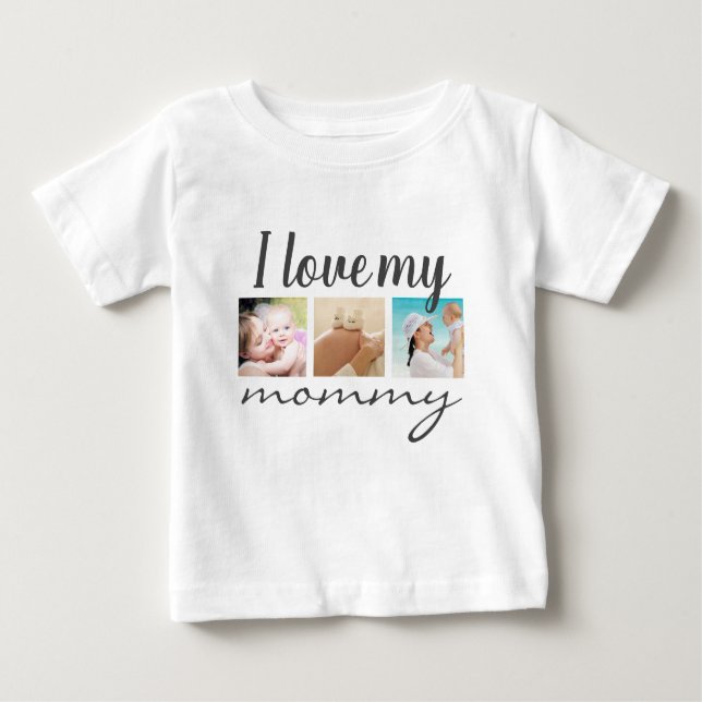 T-shirt Pour Bébé J'aime ma maman texte manuscrit, photo blanc (Devant)