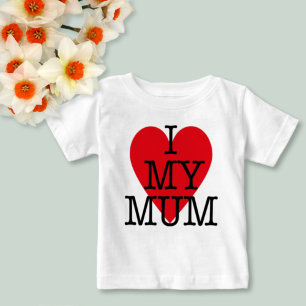 T-shirt Pour Bébé J'aime ma mère Rouge amour Coeur Famille Valentine