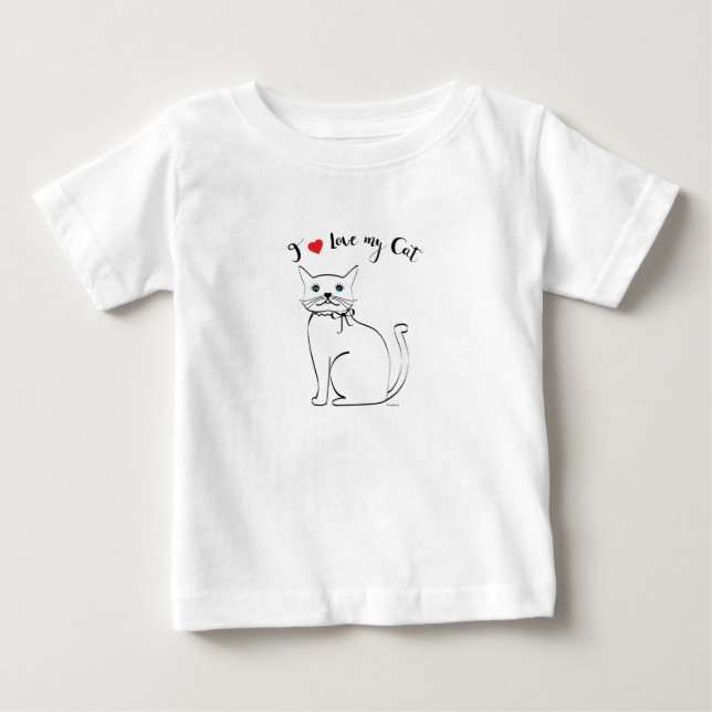 T-shirt Pour Bébé J'aime mon chat, mignonne, Cool (Devant)