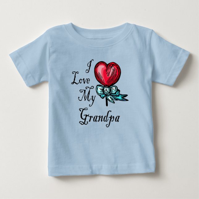 T-shirt Pour Bébé J'Aime Mon Grand-Père Coeur Lollipop (Devant)