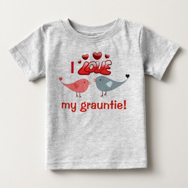 T-shirt Pour Bébé "J'aime mon grauntie !"  avec des perruches (Devant)