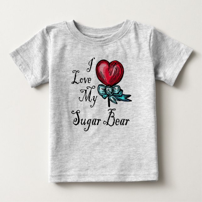 T-shirt Pour Bébé J'Aime Mon Ours De Sucre Lollipop Coeur (Devant)