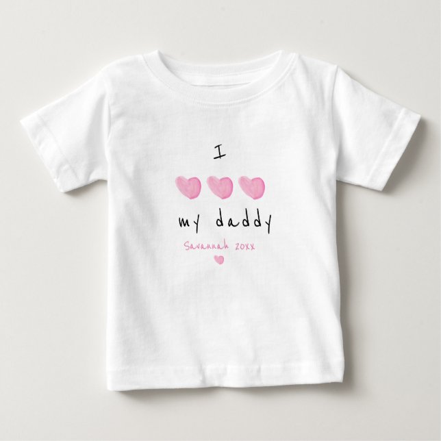 T-shirt Pour Bébé J'Aime Mon Papa Coeur Rose Personnalisé (Devant)