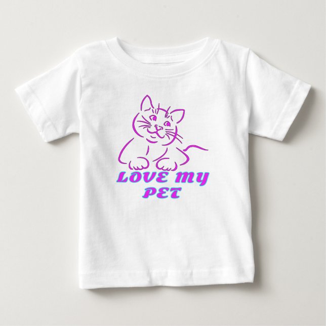T-SHIRT POUR BÉBÉ J'AIME MON PETIT CHAT ROSE (Devant)