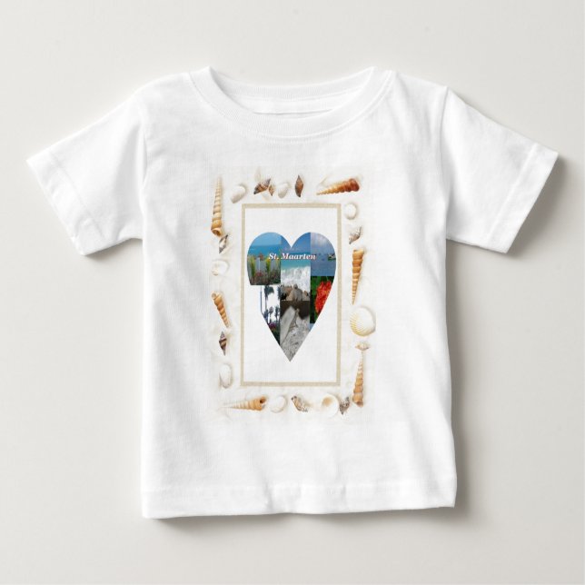 T-shirt Pour Bébé J'aime St Maarten Coeur des coquilles -.Celeste Sh (Devant)