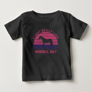 T-shirt Pour Bébé J'aime vraiment les chevaux en rose et violet prof