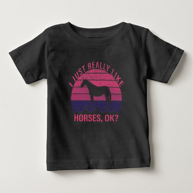 T-shirt Pour Bébé J'aime vraiment les chevaux en rose et violet prof (Devant)