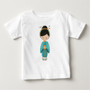 T-shirt Pour Bébé Japonaise, Japon, fille mignonne, Kimono bleu