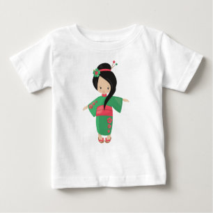 T-shirt Pour Bébé Japonaise, Japon, fille mignonne, Kimono vert