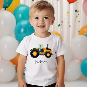 T-shirt Pour Bébé Jaune Construction voiture Excavateur famille Anni
