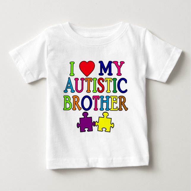 T-shirt Pour Bébé Je Coeur Mon Frère Autiste (Devant)