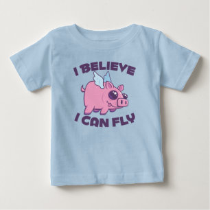 T-shirt Pour Bébé Je crois que je peux voler Cochonnet Mignon Kawaii