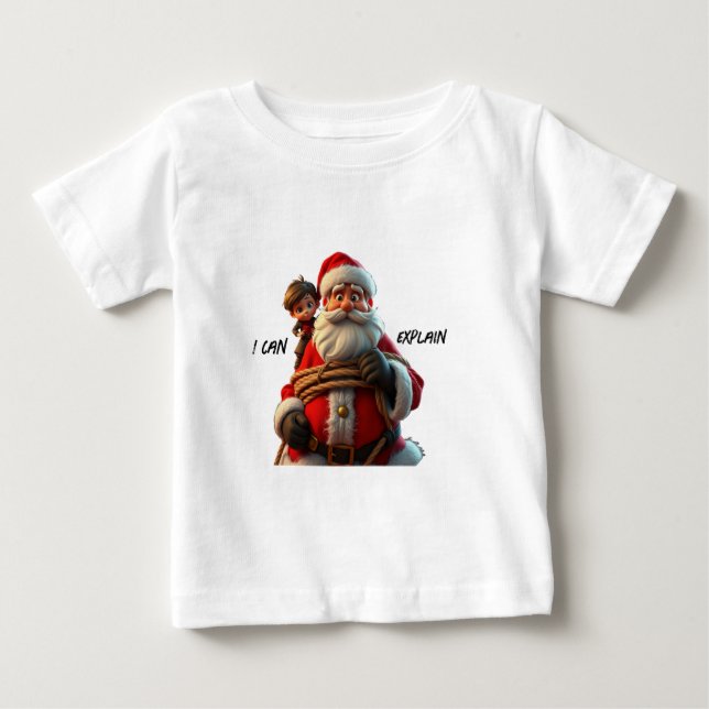 T-shirt Pour Bébé Je peux expliquer, Père Noël dessiné et petit garç (Devant)