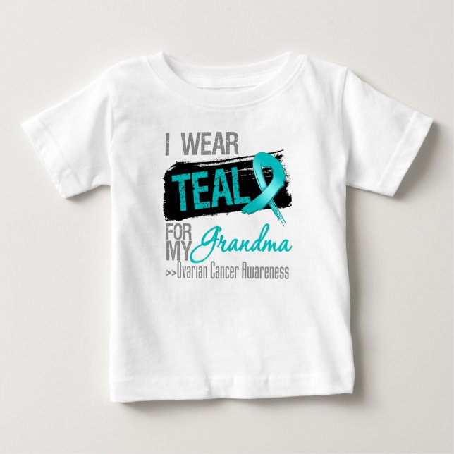 T-shirt Pour Bébé Je porte le ruban turquoise pour mon Cancer (Devant)