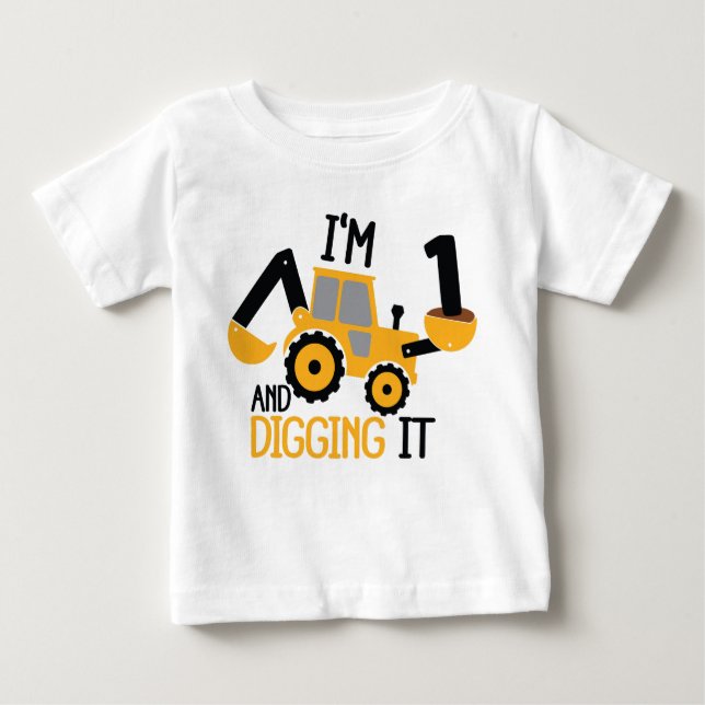 T-shirt Pour Bébé Je suis 1 et creuser la construction (Devant)