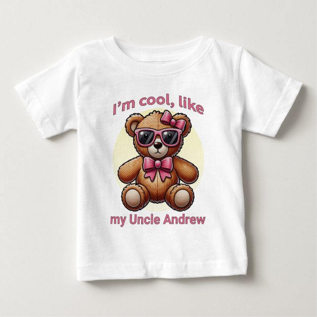 T-shirt Pour Bébé Je suis Cool Teddy Bear avec Pink Bow personnalisa (Devant)