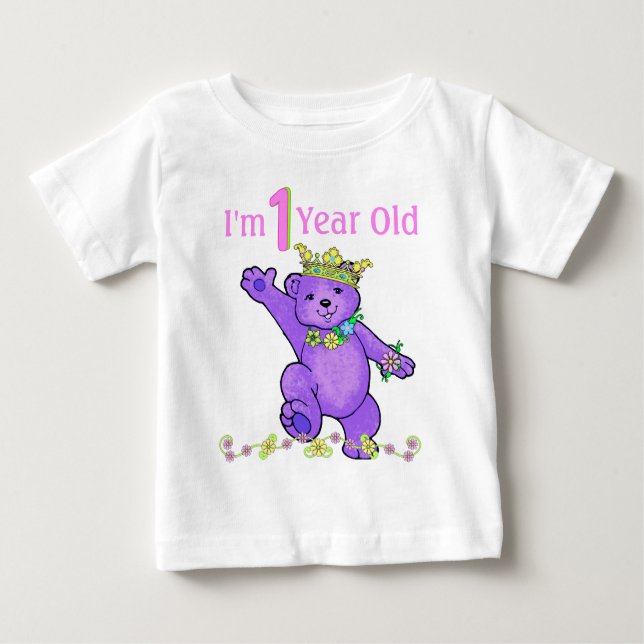 T-shirt Pour Bébé Je suis la princesse Teddy Bear d'un an (Devant)