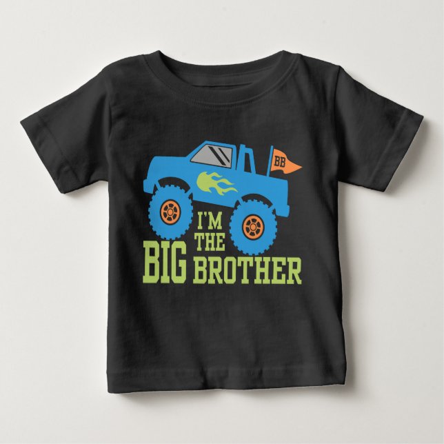T-shirt Pour Bébé Je suis le Big Brother Monster Truck (Devant)