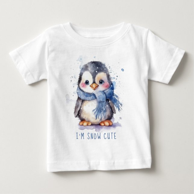 T-shirt Pour Bébé Je suis Neige Mignonne Aquarelle hiver Pingouin de (Devant)