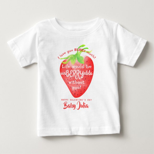 T-shirt Pour Bébé Je t'aime beaucoup fraise douce Saint-Valentin (Devant)