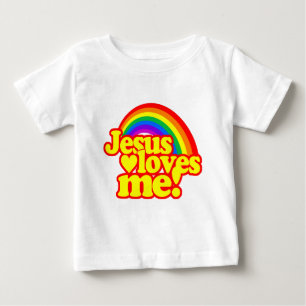 T-shirt Pour Bébé Jésus m'aime (avec l'arc-en-ciel)