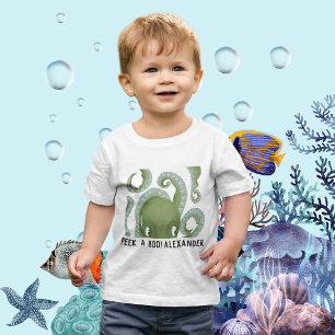T-shirt Pour Bébé Jeter Un Coup D'Oeil Vert Boo Octopus Nom Personna
