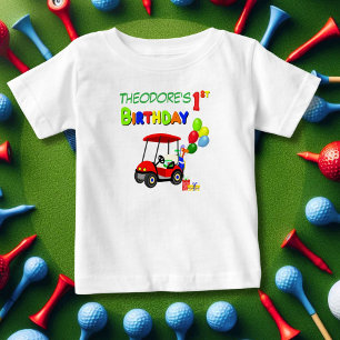 T-shirt Pour Bébé Joli 1er Anniversaire Chariot de Golf Rouge Garçon