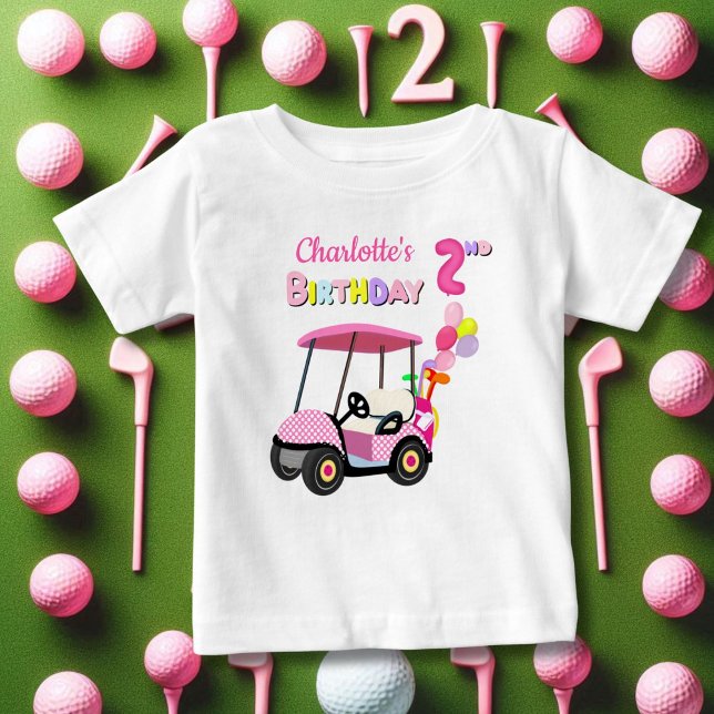 T-shirt Pour Bébé Joli 2e Anniversaire Polka Dot Rose Fille Golf  (Créateur téléchargé)