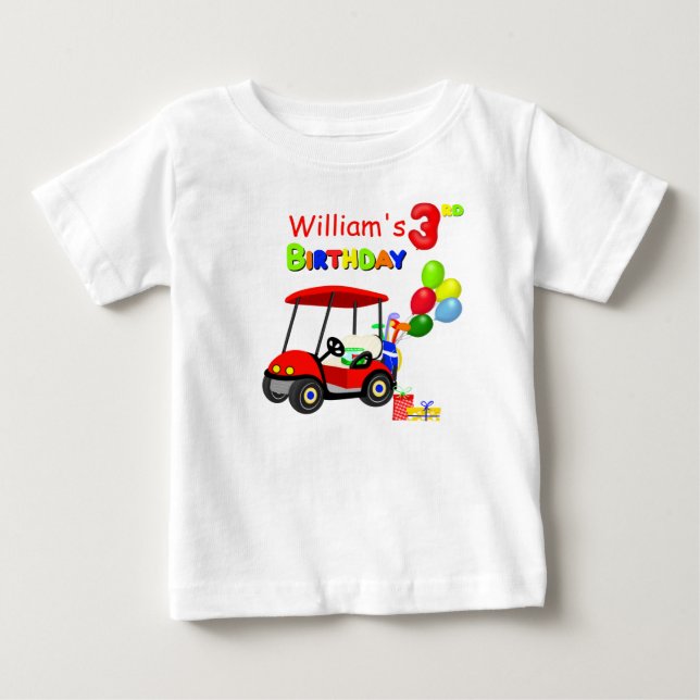 T-shirt Pour Bébé Joli 3e Anniversaire Chariot de Golf Rouge Garçon (Devant)