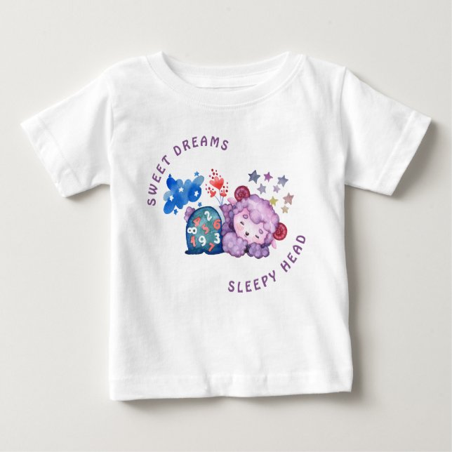 T-shirt Pour Bébé Joli Agneau Douces Rêves Tête Endormie Nouveau-Né  (Devant)