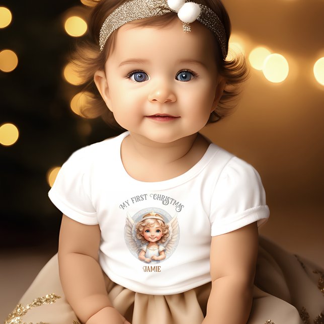 T-shirt Pour Bébé Joli Ange de Noël Premier T-shirt bébé de Noël (Cute Christmas Angel First Christmas Baby T-Shirt)