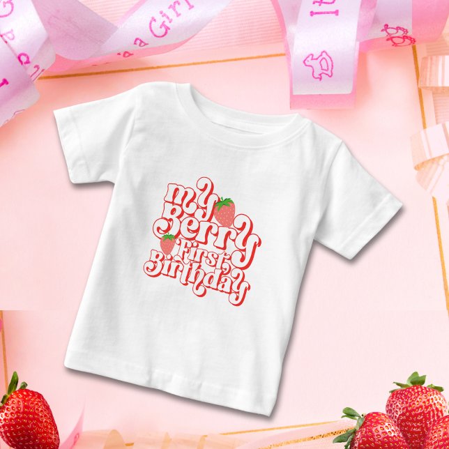 T-shirt Pour Bébé Joli Anniversaire des 1 an Baie Rose Rouge Mignonn (Créateur téléchargé)