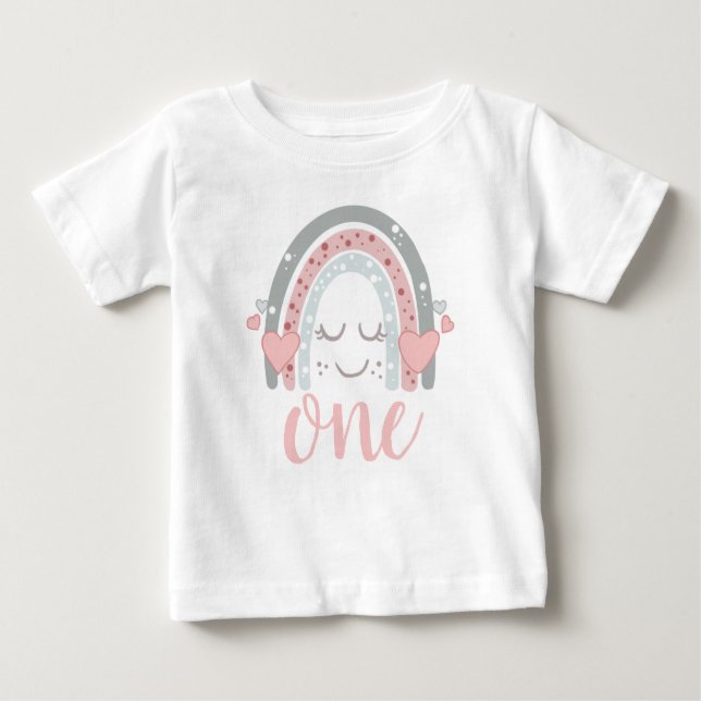 T-shirt Pour Bébé Joli Anniversaire Premier Arc-en-ciel, 1er Anniver (Devant)