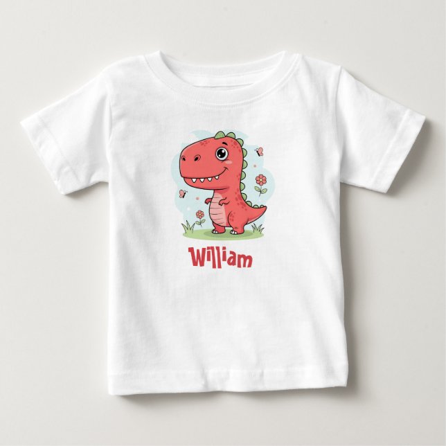 T-shirt Pour Bébé Joli bébé dinosaure rouge (Devant)
