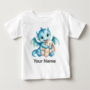 T-shirt Pour Bébé Joli bébé dragon bleu personnalisé qui enlace un l