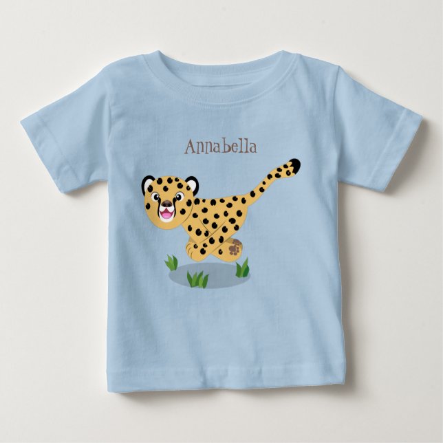 T-shirt Pour Bébé Joli bébé guépard en cours de dessin animé illustr (Devant)