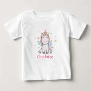 T-shirt Pour Bébé Joli bébé licorne ailée rose personnalisé
