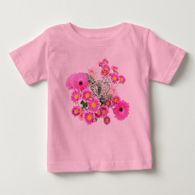 T-shirt Pour Bébé Joli Body Fleur Rose pour Bébé Fille (Devant)
