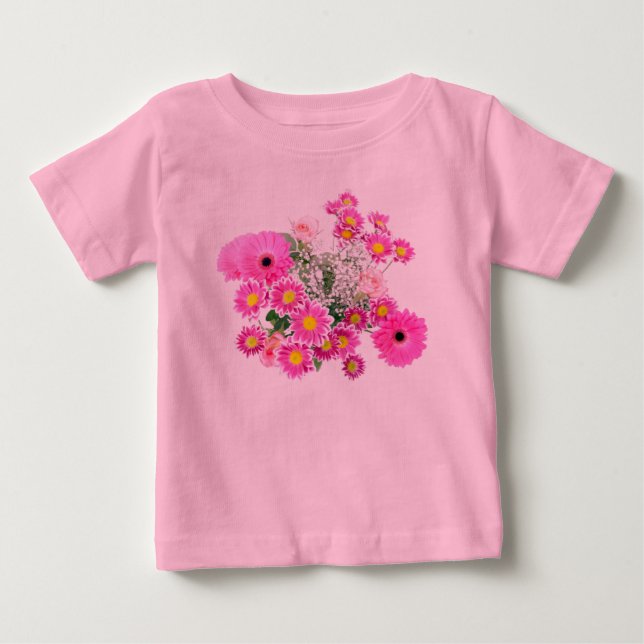 T-shirt Pour Bébé Joli Body Fleurs Roses pour Bébé avec Tutu (Devant)