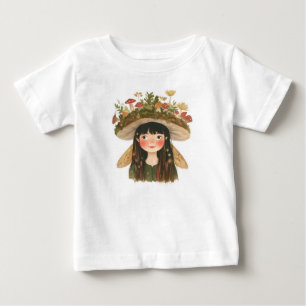 T-shirt Pour Bébé Joli bouton à revers Fée Fille aux champignons à l
