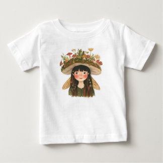 T-shirt Pour Bébé Joli bouton à revers Fée Fille aux champignons à l