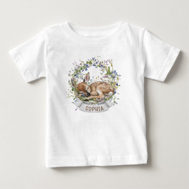 T-shirt Pour Bébé Joli Cerf Endormi Printemps (Devant)
