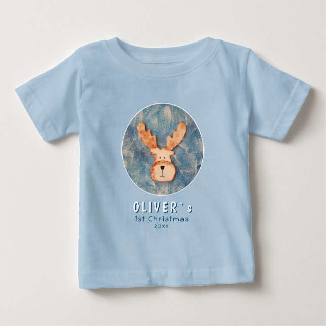 T-shirt Pour Bébé Joli Cerf Renne Premier Noël de Bébé (Devant)