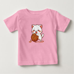 T-shirt Pour Bébé « Joli chat blanc jouant avec une balle de laine K