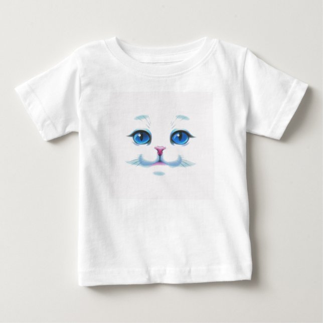 T-shirt Pour Bébé Joli Chat Blanc Yeux Bleus Visage (Devant)