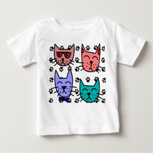 T-shirt Pour Bébé Joli chat coloré Doodle Visage Empreintes de patte