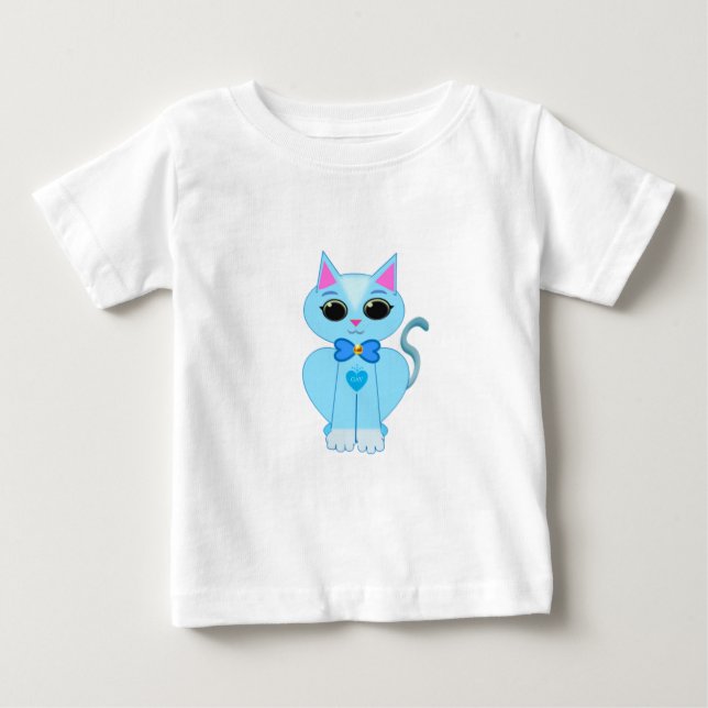 T-shirt Pour Bébé Joli chaton bleu clair élégant (Devant)