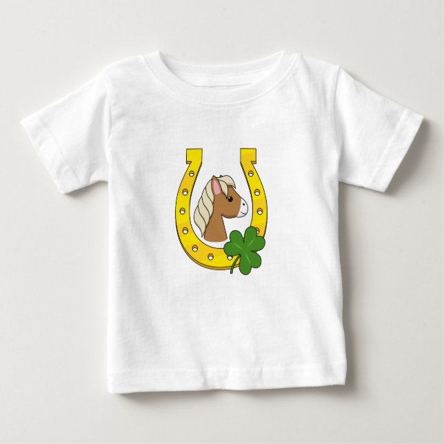 T-shirt Pour Bébé Joli Cheval Brown avec Chaussure de Cheval d'Or, S (Devant)