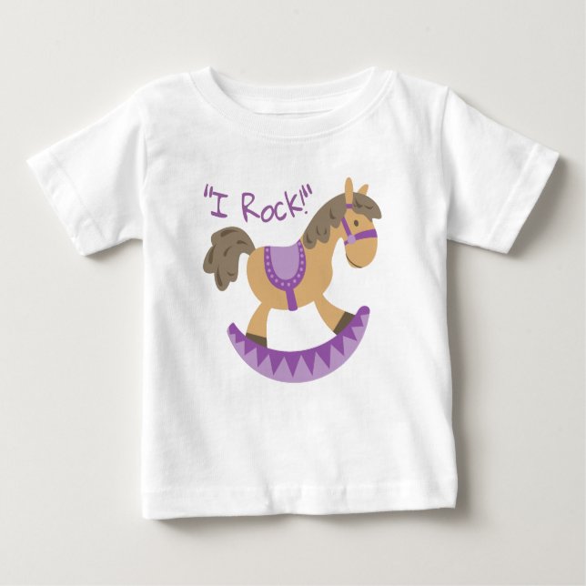 T-shirt Pour Bébé Joli Cheval Rocking Slogan "I Rock"  (Devant)