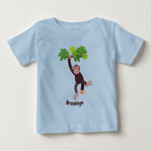 T-shirt Pour Bébé Joli chimpanzé dans la jungle suspendu dessin anim
